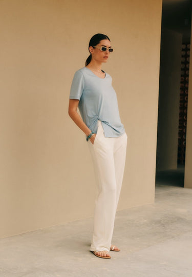 Natural Shirt Cotton Scoop Neck Top With Knot Detail | Sea Breeze 78402-2622